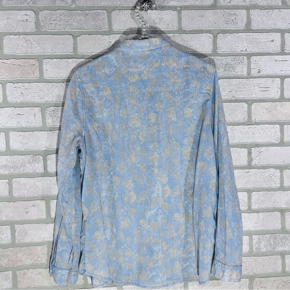 J. McLaughlin Lois Long Sleeve Button Down Shirt in Blue Tan Print Size 12 - Picture 4 of 7